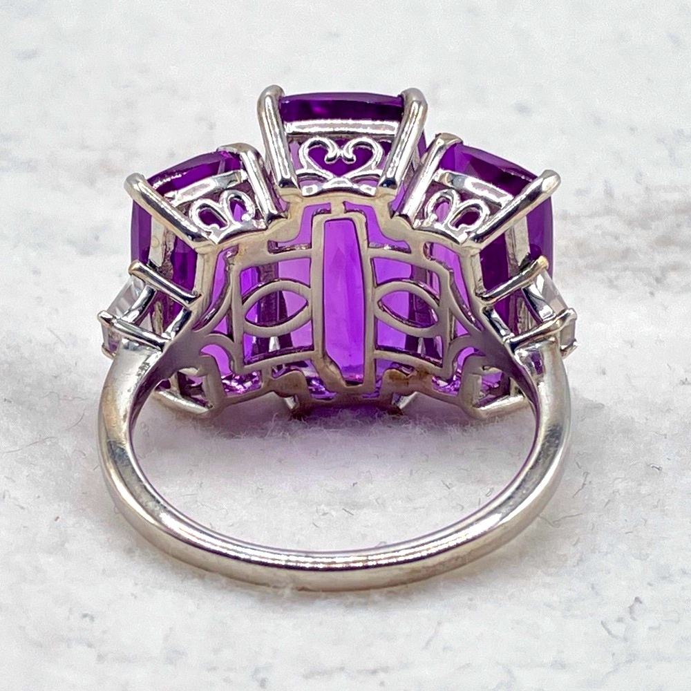 Huge Color Change Lab Sapphire Trilogy Cocktail Ring. Platinum over Sterling - Picture 6 of 16